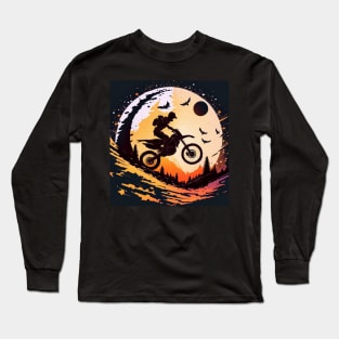 Dirt bike stunt w/moon orange Long Sleeve T-Shirt